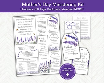 Kit de ministración del Día de las Madres, Idea de regalo de la Sociedad de Socorro, Folletos de ministración SUD, Regalos para ministrar etiquetas de regalo de dulces SUD, SUD imprimible