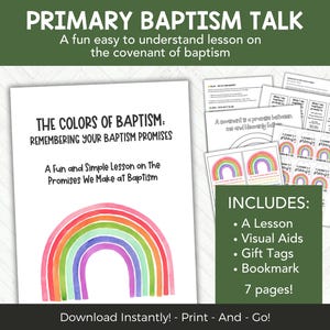 The Colors Baptism Talk with Lesson, Visuals, Handout, Gift Tags and Bookmark, LDS Baptism Talk On Covenant and Promise, Rainbow Covenant