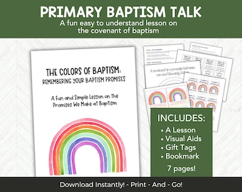 The Colors Baptism Talk with Lesson, Visuals, Handout, Gift Tags and Bookmark, LDS Baptism Talk On Covenant and Promise, Rainbow Covenant