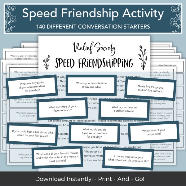 Relief Society Activity Printable, Relief Society Get to Know You Game, LDS Game Idea, Relief Society Speed Friendshipping Activity