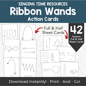 Ribbon Wands Aktionskarten für LDS Primäre Musikaktivität, LDS Singing Time Bewegungsspiel, druckbare Primäre Musikführer Sehhilfe