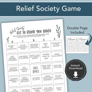 RELIEF SOCIETY Activity Game, Activity Printable Bingo, Get to Know You Printable, LDS Printable Game Idea, Church of Jesus Christ 2024