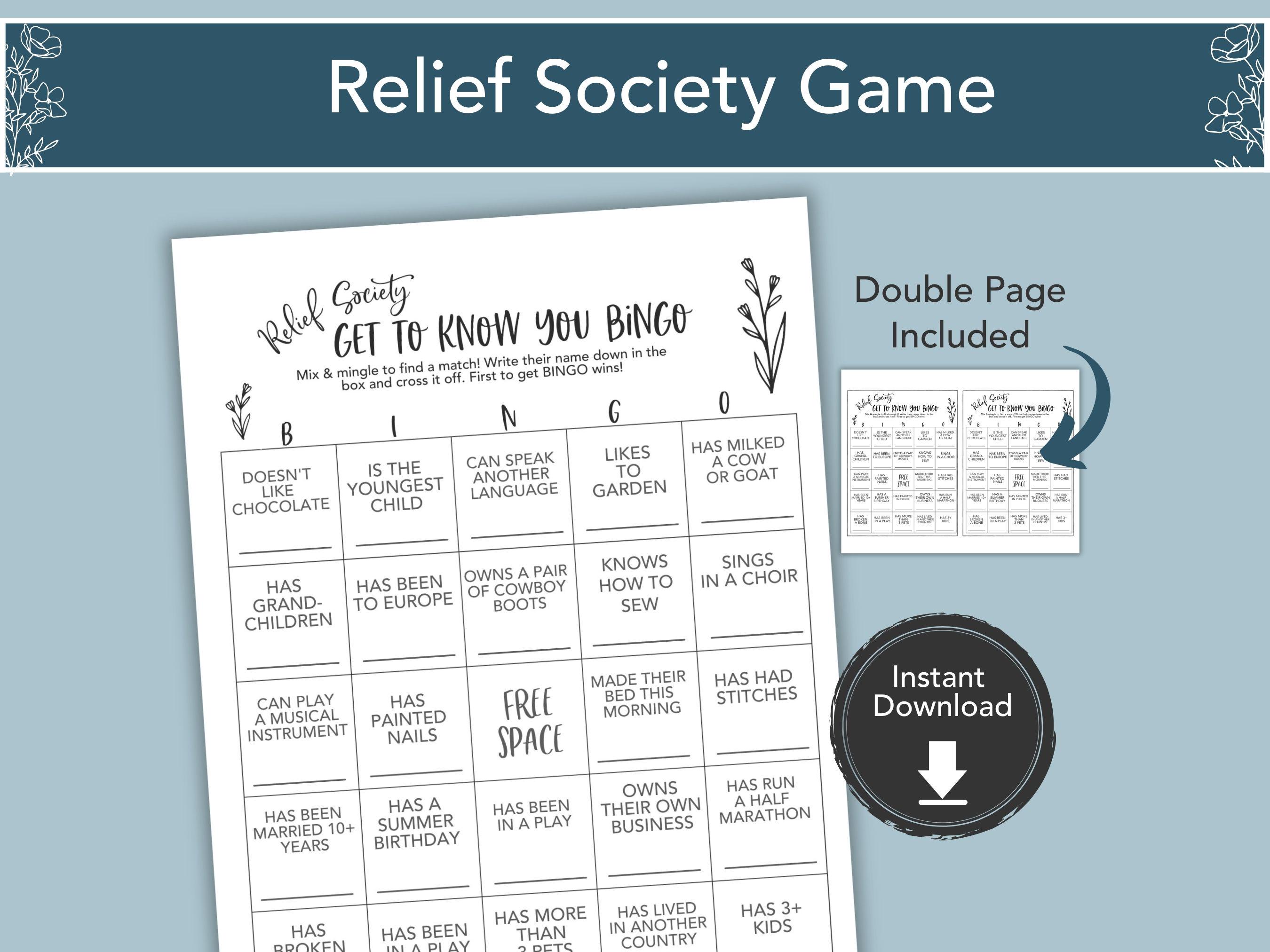 RELIEF SOCIETY Activity Game, Activity Printable Bingo, Get to Know You Printable, LDS Printable Game Idea, Church of Jesus Christ 2024