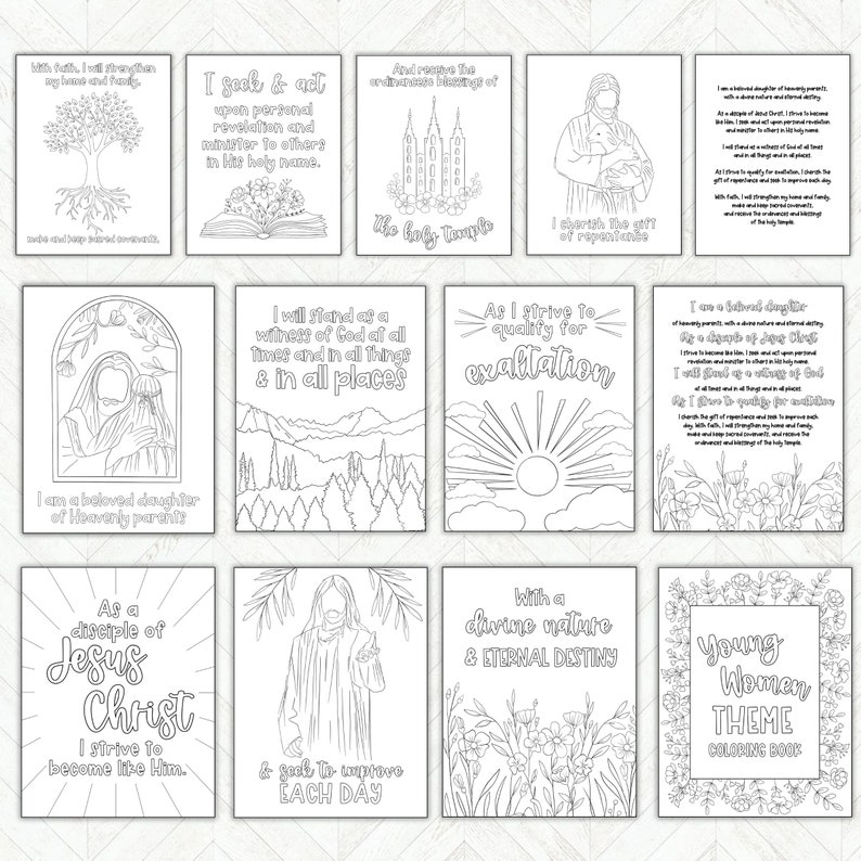 LDS Young Women Theme Coloring Book, Adult Coloring Pages, LDS