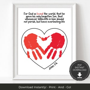 God So Loved the World Children&#39;s Bible Handprint Craft, Scripture Handprint Art, Christian Craft for Kids, Bible Craft Activity John 3:16