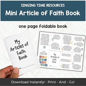 Artículos de Fe Imprimible Mini Libro LDS Imprimible, Artículo de Fe Tarjeta Perforada para la Memorización, Idea Fácil de Tiempo de Canto Primario