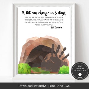 Easter He is Risen Kids Bible Activities, Easter Handprint Art for Kids or Preschool and Toddler Activities, Bible Verse Christian Crafts