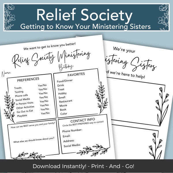 RELIEF SOCIETY Ministering Sister Survey, Ministering Get to Know you Printable, LDS Printable Ministering Idea, Church of Jesus Christ