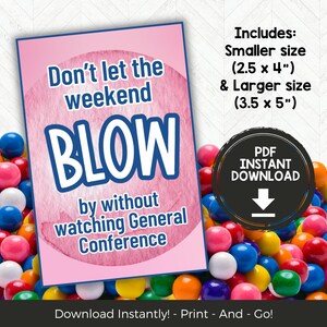 Etiqueta imprimible de la Conferencia General de los Santos de los Últimos Días, etiqueta de la Conferencia General de la Primaria, etiqueta de regalo de la Conferencia General para adultos y adolescentes para chicles.