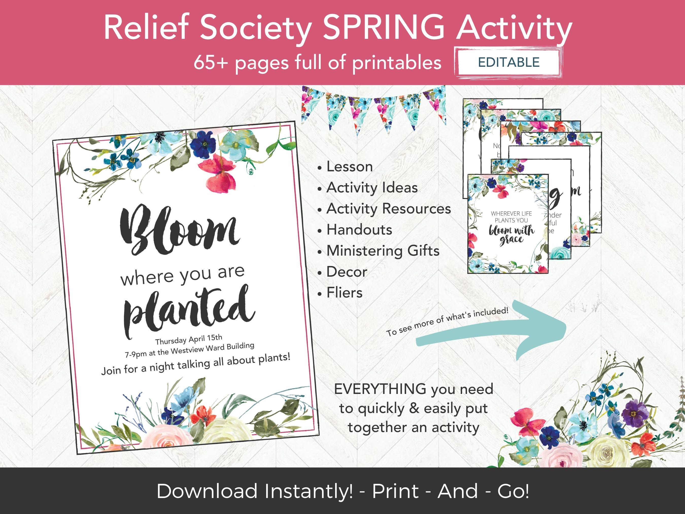 Relief Society SPRING Activity, RS Activity Invitation Printable, LDS Printable Ministering Idea ...