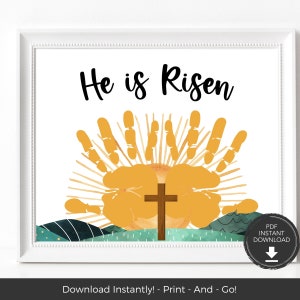 Easter He is Risen Kids Bible Activities, Easter Handprint Art for Kids or Preschool and Toddler Activities, Bible Verse Christian Crafts