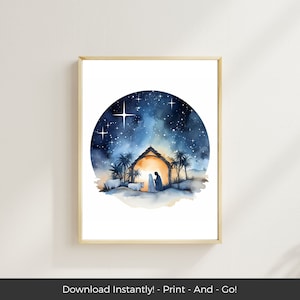 Watercolor Nativity Art, Modern Christian Art Christmas, Baby Jesus Painting, Bible Modern Christian Artwork Nativity Painting Printable