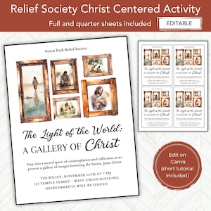 The Light of the World Relief Society Activity, Christ Centered Activity Invitation Flier, LDS Activities Youth, Stake or Ward Activity Idea