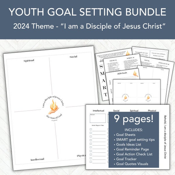 LDS Youth Theme 2024, Goal Setting Worksheet Planner Template,  I am a disciple of Jesus Christ, LDS Young Women or Young Men Activity