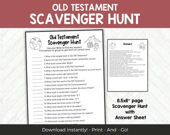 Old Testament Scavenger Hunt, LDS Seminary Bible Trivia Game, Christian Youth Activity, Scripture Search Printable, Bible Study Worksheet