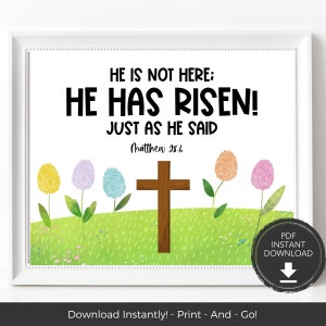 Easter He is Risen Kids Bible Activities, Easter Fingerprint Art for Kids or Preschool and Toddler Activities, Bible Verse Christian Crafts