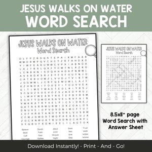 Jesus Walks on Water New Testament Bible Word Search, Bible Games, Sunday School Church Games, Youth Group Bible Study Printable Activity
