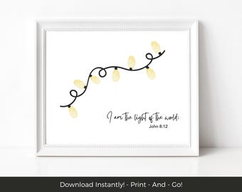 The Light of the World Christmas Handprint Art,  Christmas Story Bible Verse Activity, Sunday School Craft, Christian Scripture DIY Activity