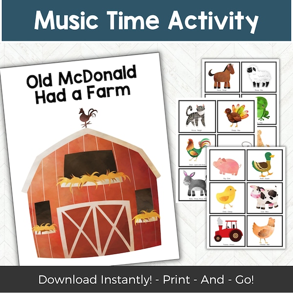 Printable Singing Time Activity, Old McDonald Had a Farm Visual Aids, Children's Music Class for PreK Nursery or Toddlers, Music Activities