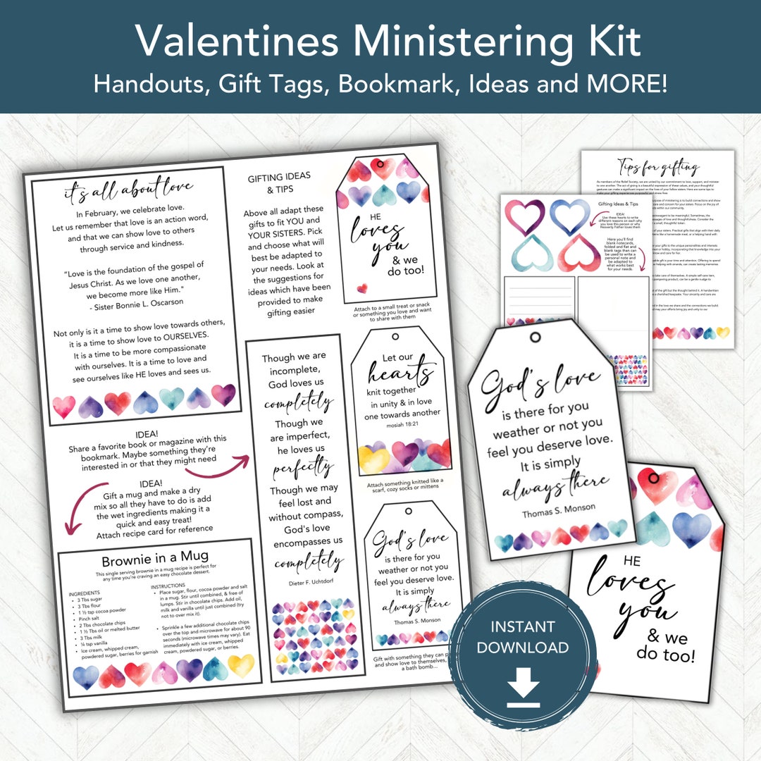 Valentines Ministering Kit, Relief Society Gift Idea, LDS Ministering Handouts, Gifts for ...