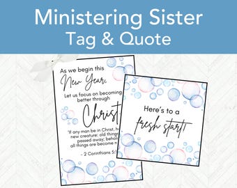 New Years LDS Ministering Handout Gift Tag Printable, LDS Relief Society Gift Tag, Easy Ministering Sister Gift Idea