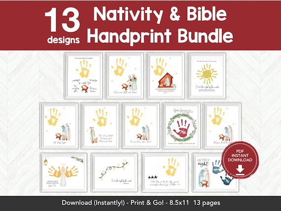 Nativity Handprint Craft Bundle, Printable Christian Christmas Handprint Art, Baby Jesus Manger Scene Religious Kids Activity PDF