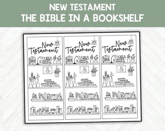 New Testament Reading Tracker Printable, Bible Study Coloring Page, Bookshelf Design, Christian or LDS Scripture Chart PDF Download