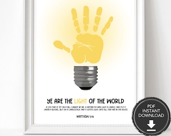 The Light of the World Childrens Bible Handprint Craft, Scripture Handprint Art, Christian Craft for Kids, Bible Craft, Bible Verse Activity