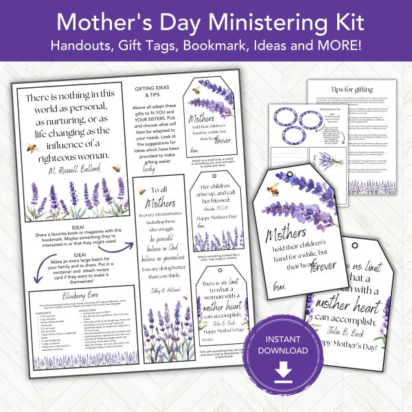 Mothers Day Ministering Kit, Relief Society Gift Idea, LDS Ministering Handouts, Gifts for Ministering LDS Candy Gift Tags, LDS Printable