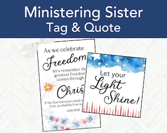 4th of July LDS Ministering Handout Gift Tag Printable, LDS Relief Society Gift Tag, Easy Ministering Sister Gift Idea Fourth Of July