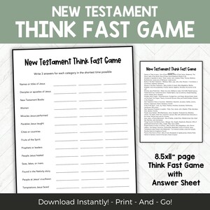 New Testament Think Fast Bible Game, Christian Youth Group Activity, Sunday School Printable, LDS Primary or Seminary Game PDF