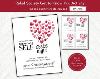 Relief Society Activity Self Care Night, EDITABLE RS Activity Invitation Flier, Stake or Ward Activity , LDS Self Care Activity Invite