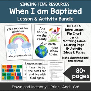 Als ik word gedoopt Flip-over en visuele hulpmiddelen voor LDS Leidinggevende primaire muziek, pakketje primair koor zangtijd Liedjestabel Afbeeldingen