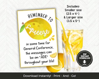 LDS afdrukbare tag algemene conferentie traktatie, tag algemene conferentie primaire, cadeaukaartje algemene conferentie volwassenen en tieners voor limonade