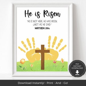 Easter He is Risen Kids Bible Activities, Easter Handprint Art for Kids or Preschool and Toddler Activities, Bible Verse Christian Crafts