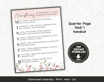 LDS Ministering Handout, Ministering Gift Idea, LDS Relief Society Handout Printable, Ministering Sister Gift Tag Idea