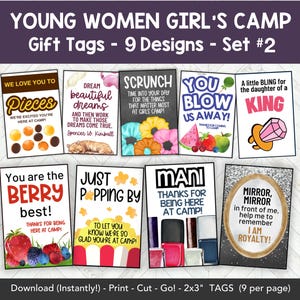LDS Girls Camp Treat Tags Printable,  Girls Camp Gift Tags, Pillow Treats, Tuck in Treats Download, Secret Sisters Gift, YW Young Women