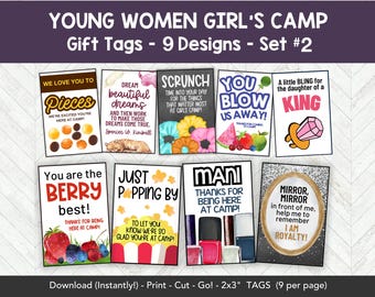 LDS Girls Camp Treat Tags Printable,  Girls Camp Gift Tags, Pillow Treats, Tuck in Treats Download, Secret Sisters Gift, YW Young Women