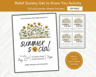 Relief Society Activity LDS Summer Social Invite, EDITABLE RS Activity Invitation Flier, Young Womens, Youth, Stake or Ward Activity