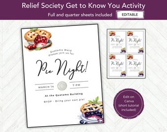 Pie Day Relief Society Activity, EDITABLE RS Social Activity Invitation Flier, LDS Activities Template, Youth, Stake or Ward Activity Idea