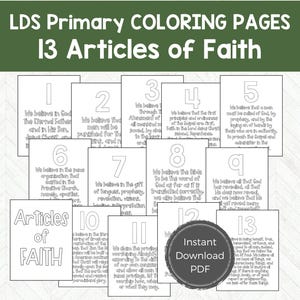 LDS Printable Primary Coloring Page, Easy Activity Day Idea, Articles of Faith Coloring Page, Seminary YW YM or Relief Society Activity Idea