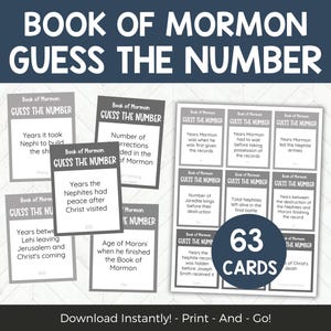 Juego de adivinanzas del Libro de Mormón, tarjetas de trivia sobre números de las Escrituras SUD, actividad de Seminario o Primaria, juego SUD imprimible en PDF