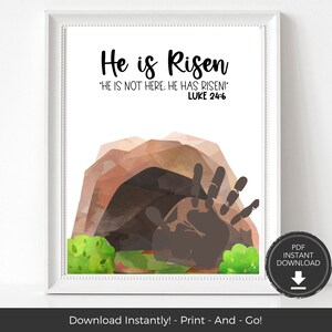 Easter He is Risen Kids Bible Activities, Easter Handprint Art for Kids or Preschool and Toddler Activities, Bible Verse Christian Crafts