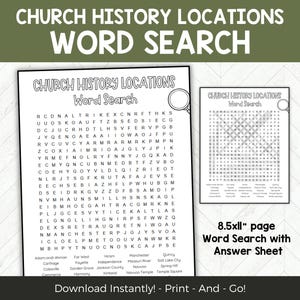 Doctrine and Covenants Word Search, D&C Game For LDS Seminary Class or Sunday School, Church History Locations Activity For Teens Adults