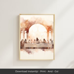 The Last Supper Wall Art Print, Modern Christian Art, Jesus Christ Artwork, LDS Printable Biblical Wall Art, Christian Watercolor Art