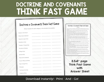 Doctrine and Covenants Think Fast Game, LDS Seminary or Youth Group Activity, Printable Scripture Game with Answer Sheet, PDF Download