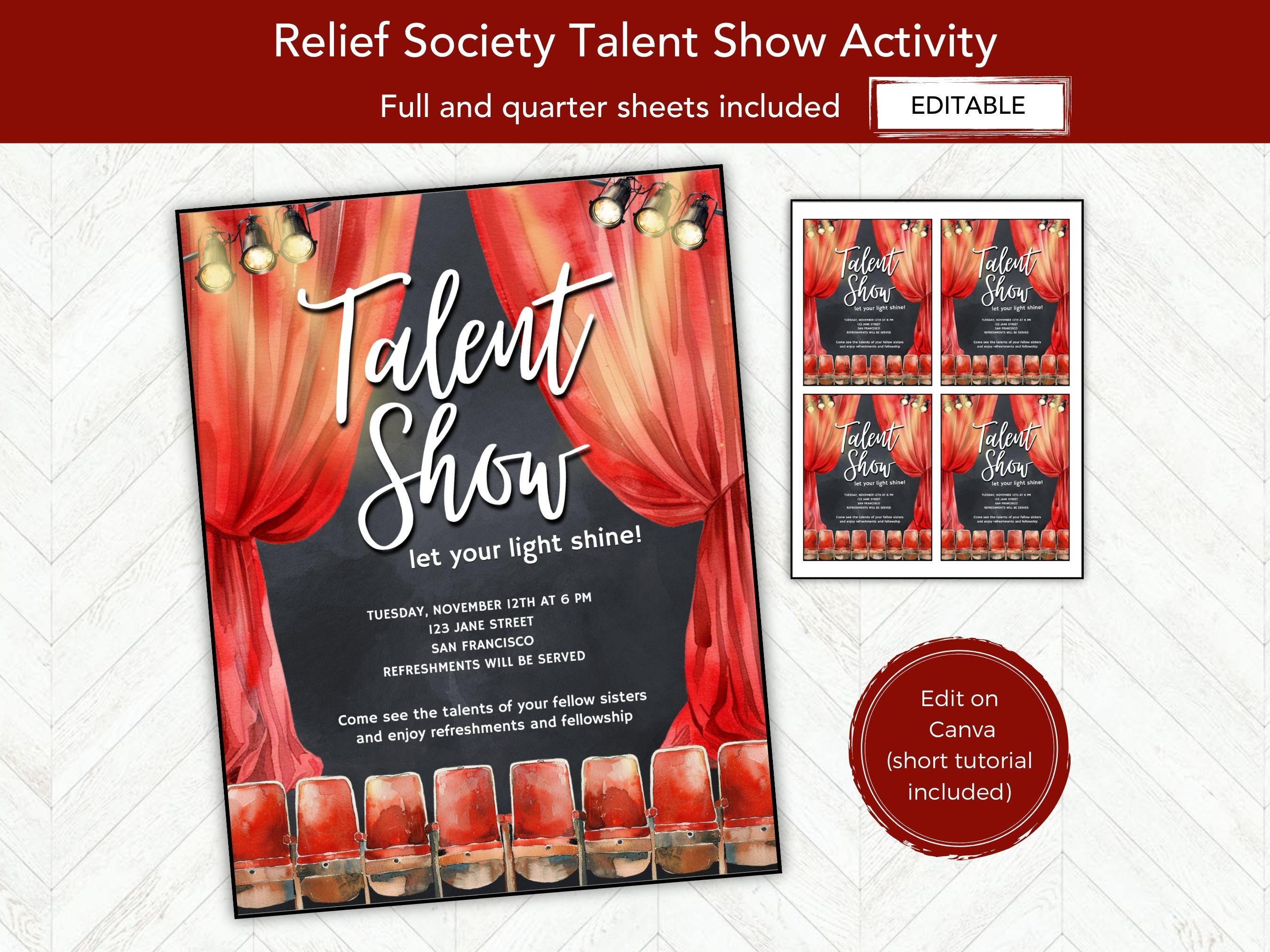 Relief Society Activity Talent Show, Editable Activity Invitation Flier, LDS Activities Template, YW YM Youth, Stake or Ward Activity