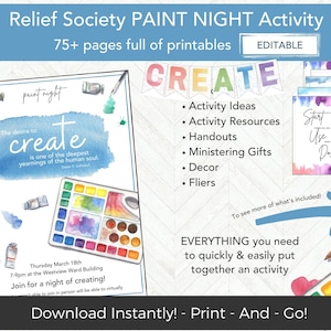 Relief Society Paint Night Activity, RS Activity Invitation Printable, LDS Printable Ministering Idea, Craft Night Coloring Pages