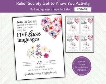 Five Love Languages Relief Society Activity, EDITABLE RS Activity Invitation Flier, Valentines Day LDS Ministering Conference Invite