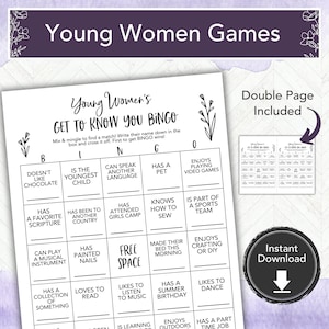 LDS Young Women  Activity,  Easy LDS Printable Game Idea, Church of Jesus Christ Youth, YW Girls Camp Get to Know You Game, Bingo Game